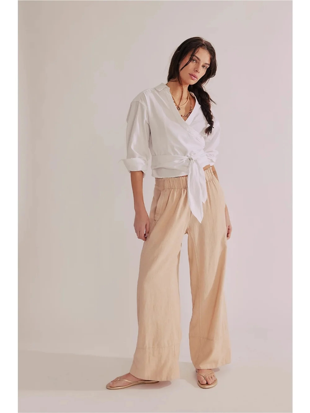 Free People Day's End Linen Pull-On Pants Sand Dollar - Picture 1 of 10